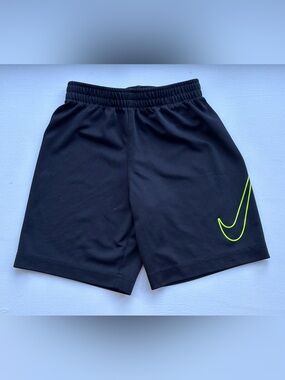 Nike Dri-Fit Athletic Shorts Black with Neon Green Swoosh size 6